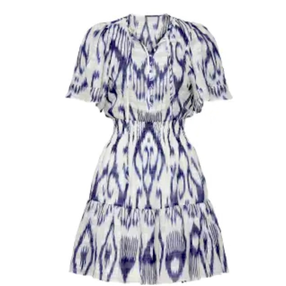 Rebecca Taylor blue and white silk ikat print dress